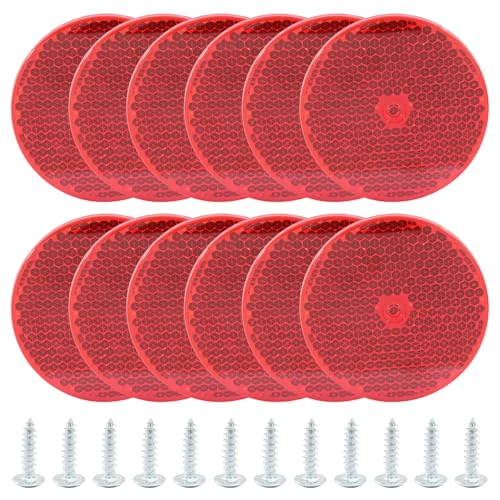 Image of 12 Pack Red Round Reflector | Front Reflector, With Mounting Screw, Safety Reflectors, For Driveway, Trailer, Posts