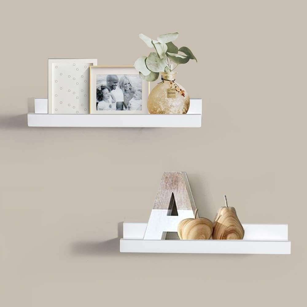 ZGZD Picture Ledge Shelf White Wall Storage Shelves Display Floating Shelves, 4-inch Deep, 15 inch, Set of 2