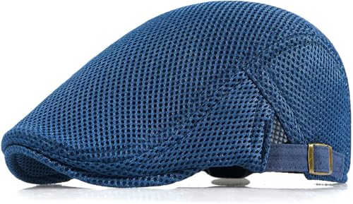 Xinveen Men's Mesh Cap Breathable Summer Newsboy Hat Adjustable Beret Ivy Cap Irish Cabbie Driving Hunting Hats Navy