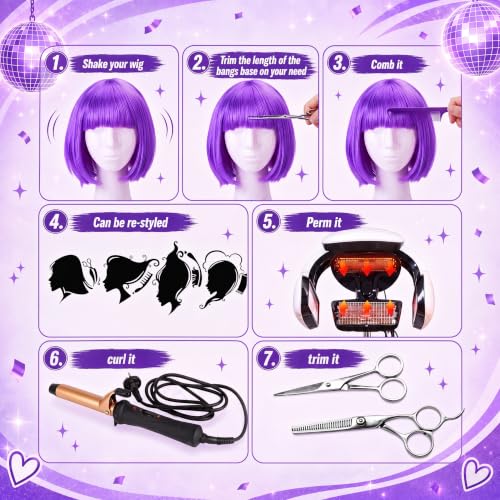 Image of Wesiti 24 Pcs 6 Sets Wigs Tutus Glasses for Women Costume,Purple,Cool