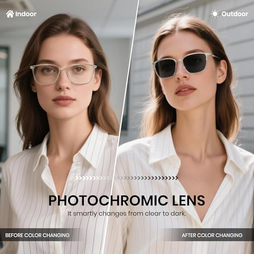 Image of Cyxus Photochromic Blue Light Blocking Glasses for Men Women, Lightweight Square Eyeglasses, UV Protection Transition Sunglasses for Computer Gaming Outdoor Daily Wear 8208iT34