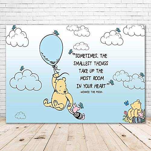 VV Backdrop Winnie TheÂ Pooh BackdropÂ for Baby Gender Reveal 7x5 Blue Hotair Balloons Winnie The Pooh Background for Baby Shower Vinyl Pooh Bear Poster for Boy First Birthday