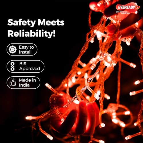Image of EVEREADY UTSAV, 10 Meter LED Pixel Chain Lights, 46 LEDs, BIS Approved, Decoration Lighting for Festivals, Weddings, Homes & More, Red Color, Pack of 1