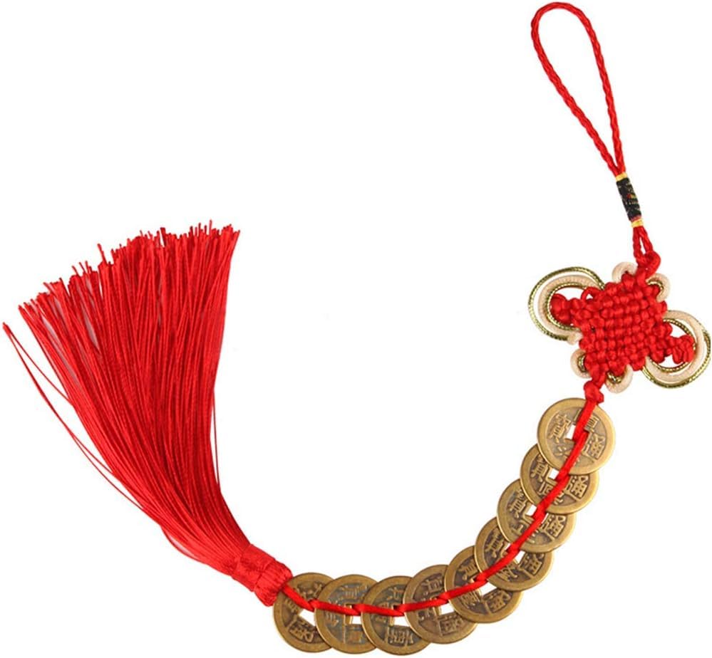 Red Chinese Knot Feng Shui Lucky Wealth 3/6/8/9/10 Coins For Home Car Hanging Tassel-9Coins Tassels Decorative Accessories