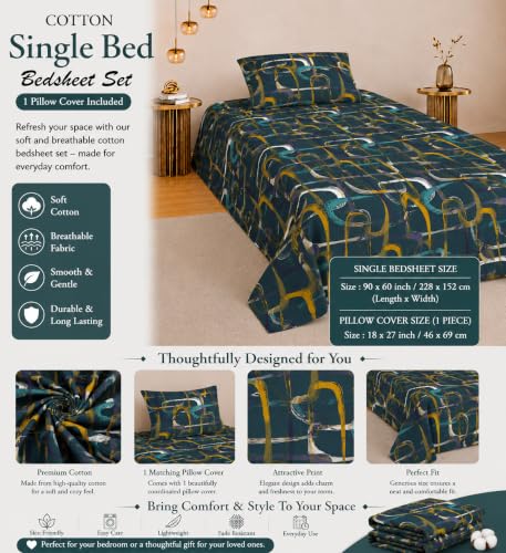 Image of IVAZA 260 TC Soft Ezyption Cotton Floral Single Bed Sheet - Single bedsheet with 1 Pillow Cover Hypoallergenic, Brethable, (Size- 90 x 60 Inch Light Turquoise
