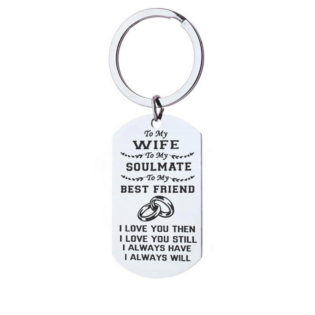 JK Hometo My Love Wife Soulmate Best Friend Dog Tag Keychain Stainless Steel Keyring - Funny Gifts Lover Christmas Valentines Day