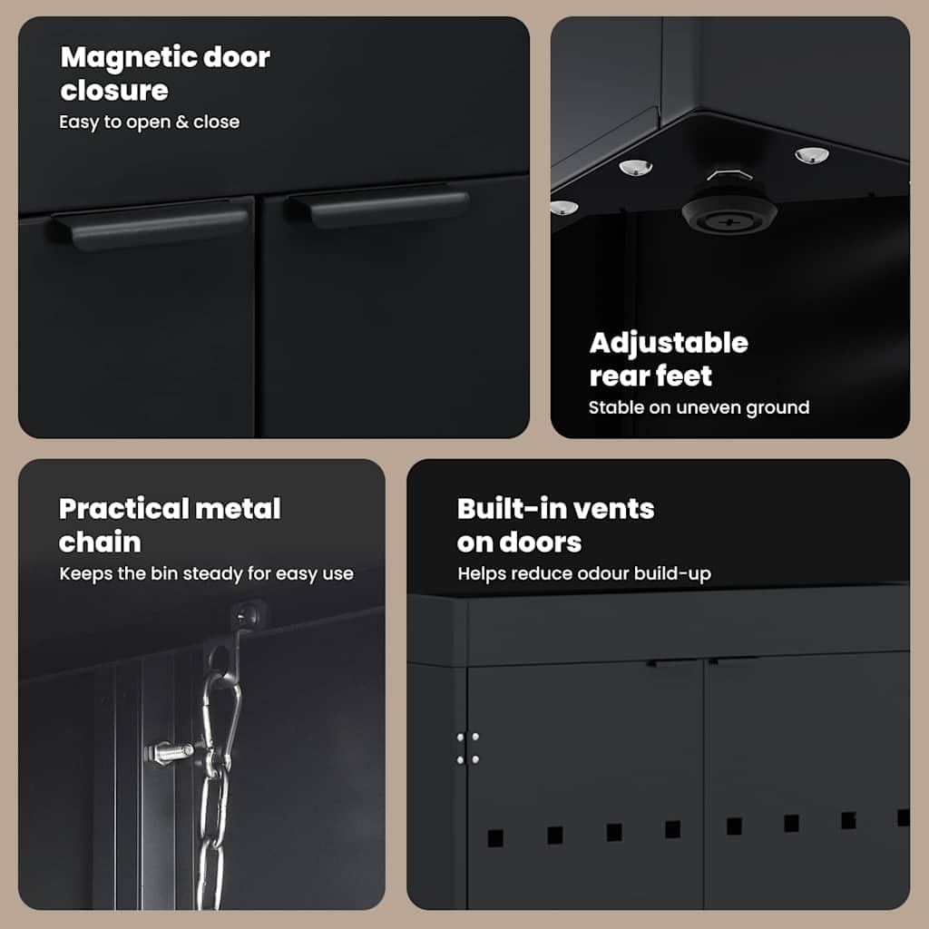 vidaXL Rangement de Poubelle à roulettes pour 2 poubelles Noir, Jardin et Terrasse, Enclos à déchets Moderne, Unité de Rangement écolo, Pot stylé, Solution Extensible