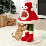 Keygarzone Christmas Cat Tree Tower for Indoor Cats Cute Santa Hat Design with Scratching Posts & Cozy Cat Bed, Small to Large Cat Tower, Red