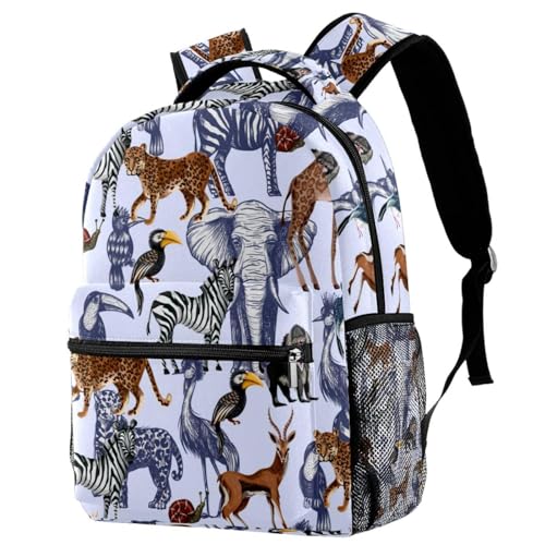 Sac à dos d'école au motif animaux tropicaux multicolore