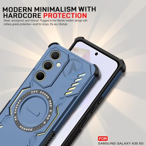 Image of AESTMO Back Case Cover for Samsung Galaxy A35 5G | Magnetic Case with Built-in Metal Ring | Compatible with MagSafe Accessories | Shockproof Hybrid (PC + TPU) (Blue)