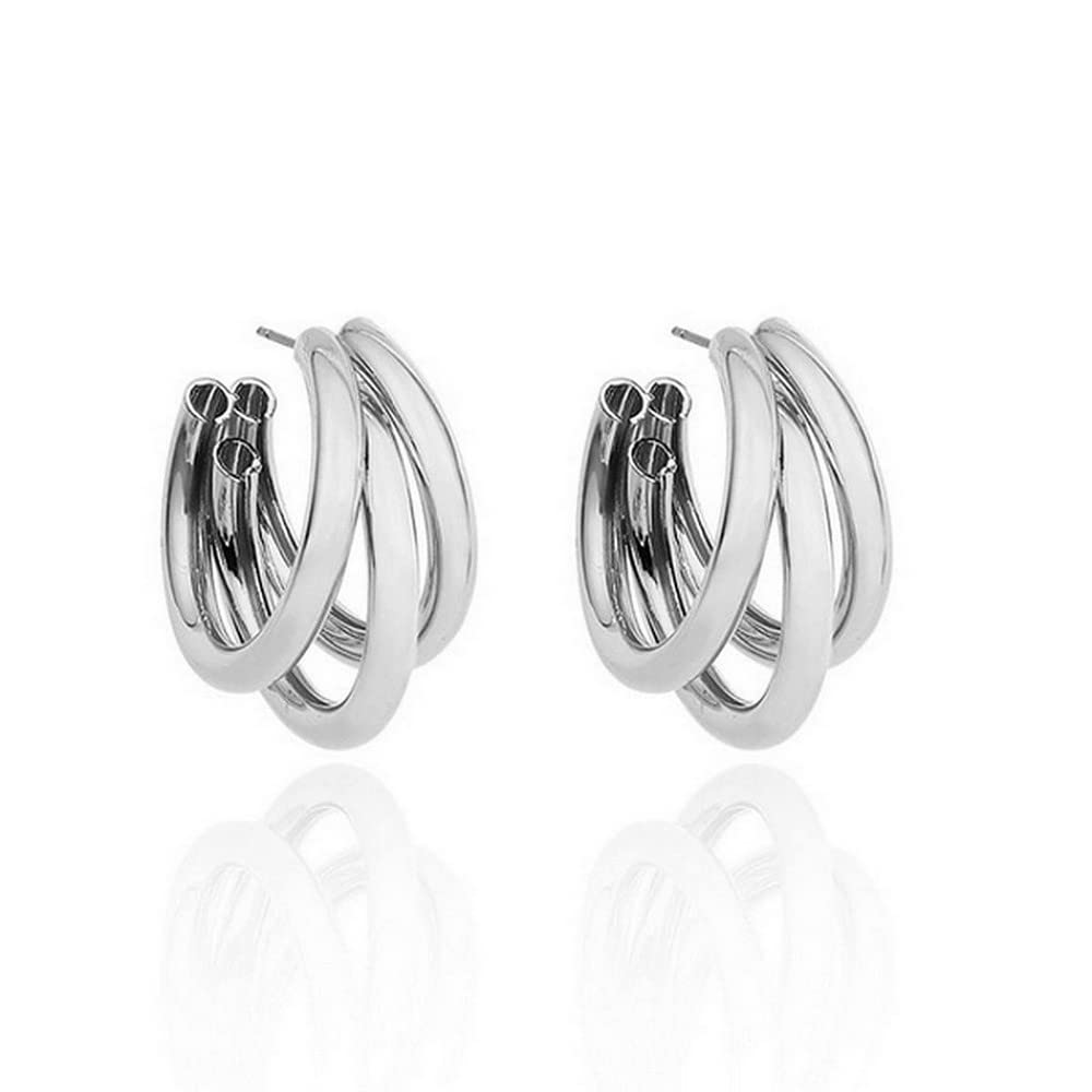 Ishhaara Triple Hoop Earrings for Women and Girls | Silver Colour Earrings | Triple Hoop (B09H49RGQ5) Amazon Price History, Amazon Price Tracker