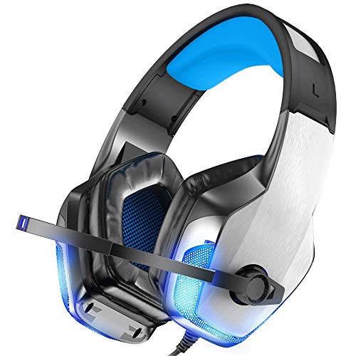 Preisvergleich Produktbild VSousT Gaming-Kopfhörer mit Noise Cancelling-Kopfhörer mit Mikrofon, beleuchteter Surround-Sound für Xbox One, PS4, PC, Controller, Soft-Memory-Ohrenschützer (Color : Blue)