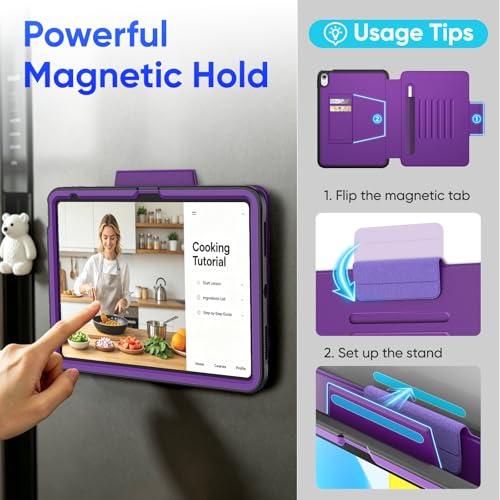 Image of SEYMAC stock Case for iPad (A16) 11th /10th Generation 11 /10.9'', Full-Body Drop Protection,[Stitched Slim Pencil Sleeve],Strong Magnetic Auto Sleep Case, Absorbing Multi-Angles Stand, Card Slot-Purple