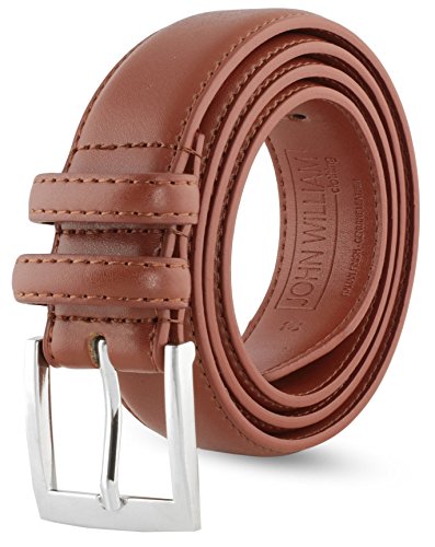 John William Cintos de couro masculinos - Cinto masculino marrom e preto - Cinto masculino casual em bolsa de presente, Âmbar queimado, 42 (Waist: 40)