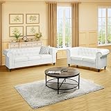 Naomi Home Chesterfield Sofa Set Loveseat Sofa Living Room Chair Juegos Modern Leather Couch Chair for Bedroom Tufted Leather for Living Room Love Seats Furniture Set - Off White