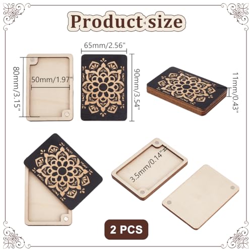 Image of AHANDMAKER 2 pcs Wooden Needle Box Sewing Needle Storage Box Sewing Pins Organizer Exquisite Printed for Quilters, Sewers, Tailors, Black,3.15x1.97x0.14 Inch