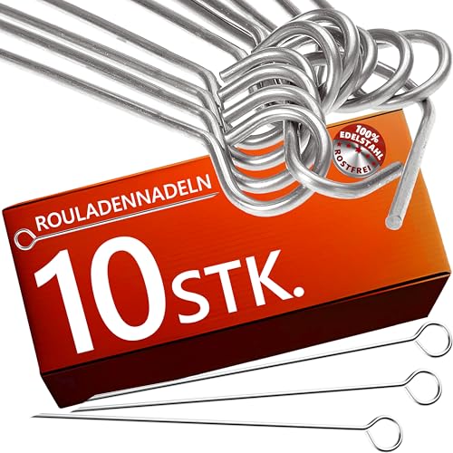 4smile Rouladennadeln - 10 Stück Rouladennadeln Edelstahl rostfrei 10 cm - Handliche Rouladenspieße mit scharfen Spitzen als funktionaler Ersatz für Rouladenklammern