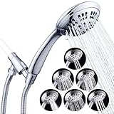 G-Promise High Pressure Shower Head 6 Spray Setting Hand Held Shower Heads with Adjustable Solid Brass Shower Arm Mount Extra Long Flexible Stainless Steel Hose Chrome Finish (Chrome)