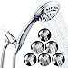 G-Promise High Pressure Shower Head 6 Spray Setting Hand Held Shower Heads with Adjustable Solid Brass Shower Arm Mount Extra Long Flexible Stainless Steel Hose Chrome Finish (Chrome)