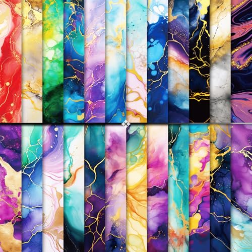 24 Sheets Colorful Marble Scrapbook Paper,Funny Origami Pattern Paper for Adults Teens Kids,Dazzling Aesthetics Style for DIY Pattern Scrapbook Card Making