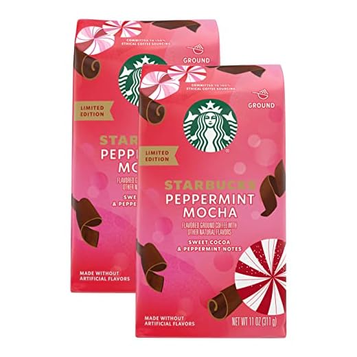 Starbucks Limited Edition Ground Coffee, Peppermint Mocha Flavored Coffee, Limited Edition Holiday Coffee, No Artificial Flavors, 11-Ounce Bag (Pack of 2)