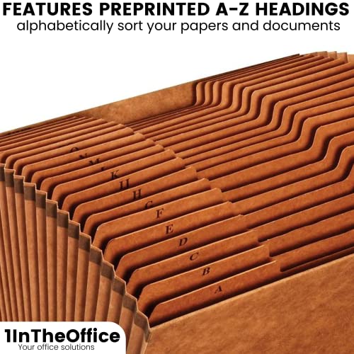 1Intheoffice Expanding File Folder Organizer, Accordion Folder With Flap, A-Z File Organizer Legal Size, Brown #TOP1