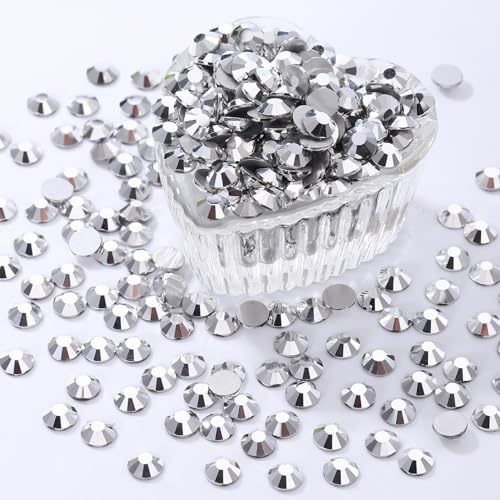 Image of Silver Flatback Rhinestones, Glass Rhinestones for Nail Art and Craft, Glue Fix, Loose Crystal Gemstones(Silver, SS12, 1440pcs, 2.9-3.0mm)