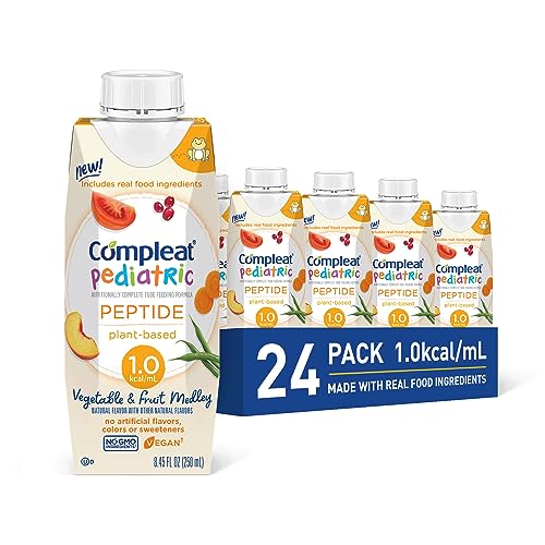 Compleat Pediatric Peptide 250mL, Plant Based Nutritionally Complete Tube Feeding Formula, Vegetable and Fruit Medley Flavor, 24 Pack