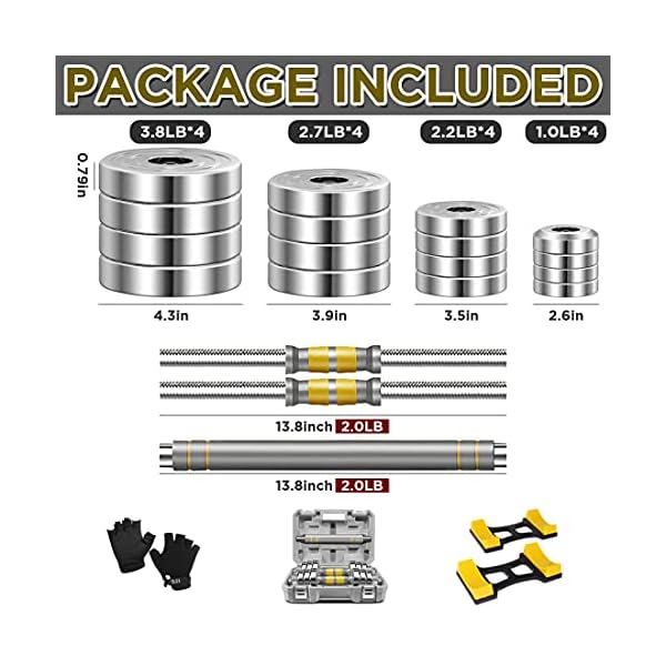 PHOEROS Adjustable Dumbbell Set - 44/66/88 LBS weights set, Dumbbell Barbell 3 in 1, Steel Dumbbells Pair with Connecting Rod for Adults Women Men Fitness Workout, Home Gym Exercise Training Equipment - Image 5