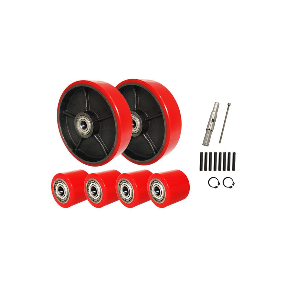 rullo per transpallet, Rulli, set completo di transpallet/camion con assi, coppia ruote sterzanti, 4 rulli carico anteriori