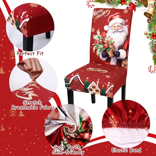 MEIVINES Christmas Dining Chair Covers Set Of 6 Xmas Stretch Dining Chair Slipcovers Removable Washable Christmas Chair Slipcovers High Back Dining Chair Slipcover For Living Room Kitchen (Red) - Image 3