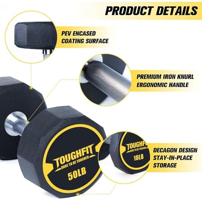 5-520LBS Dumbbell Sets With Optional Rack- PEV Coated & Non-slip knurl Iron Handle - Free Weights for Strength Training Full Body, Decagon Dumbbells for Home Gym, Workouts¡