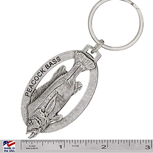 Image of Peacock Bass Keychain, Pewter, F094KC, 2 inch, 100% Handmade in the USA, Fish Keychain, Freshwater, Butterfly Peacock Bass, Key Chain, Key Ring, Key Fob, Fishing Gift, 200 Fish Designs Available., Peacock