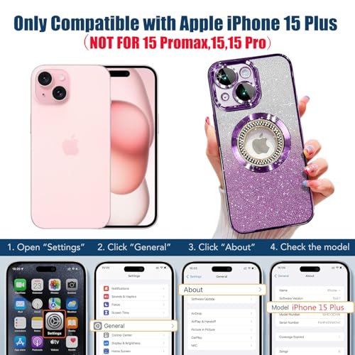Image of Misscase for iPhone 15 Plus Magnetic Glitter Case Compatible with MagSafe, Full Protection, Slim, Shockproof, Anti-Scratch Case, with Camera Lens Protector, Dust-Proof Net for Women