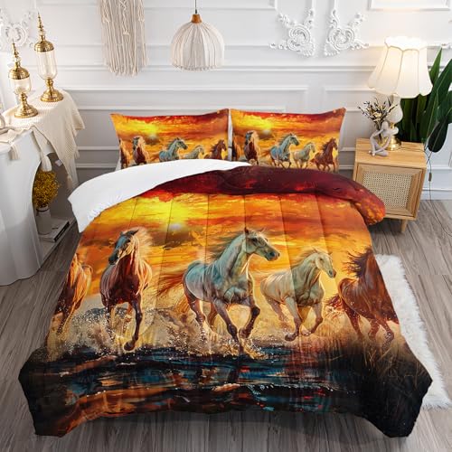 XYNHML Horse Theme Comforter Set 3Pcs Twin Galloping Handsome Horses