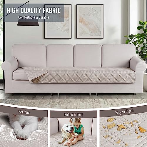 Image of TAOCOCO 100% Waterproof Couch Cushion Cover Reversible Sofa Seat Cover for Dogs Pets Chaise Couch Cover for Sectional Sofa U Shape Couch Furniture Protector Sofa Slipcover(Oversized Sofa, Cream)