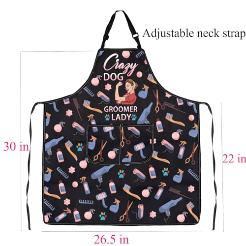 ENSIANTH Crazy Dog Groomer Lady Schürze mit Taschen für Frauen – Haarschneideschürze für die Fellpflege, Schürze mit Hunde-Motiv, M