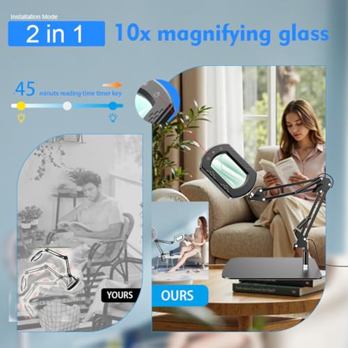 Lampe loupe LED avec pince et 5 modes de couleur réglables pour bureau et lecture