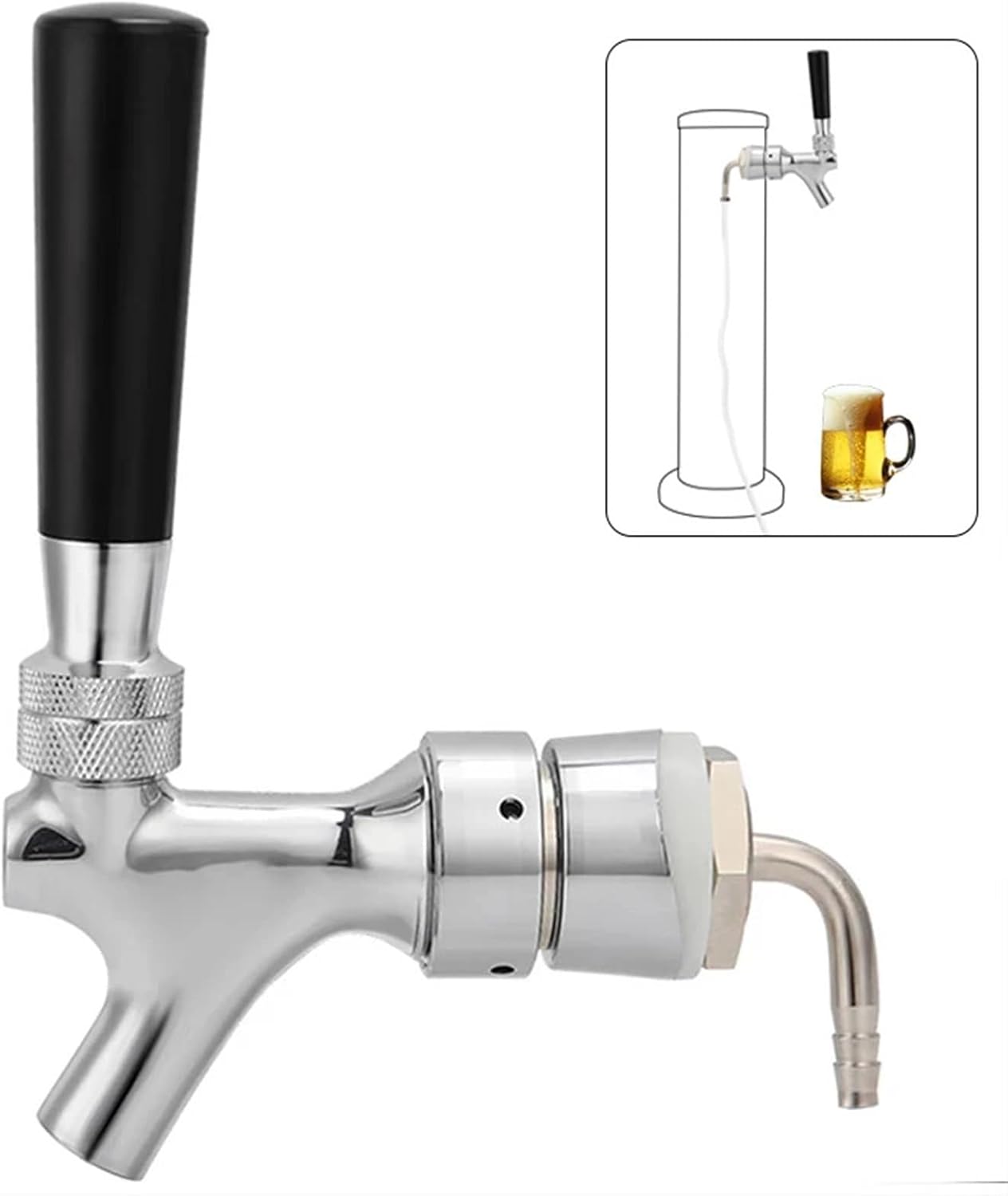Beer Faucet 1/3/6pcs Draft Beer Faucet Chrome Plating Kegerator Tap Faucets with Brass Tube Elbow Home Brew Tower Shank Assembly(3pcs)