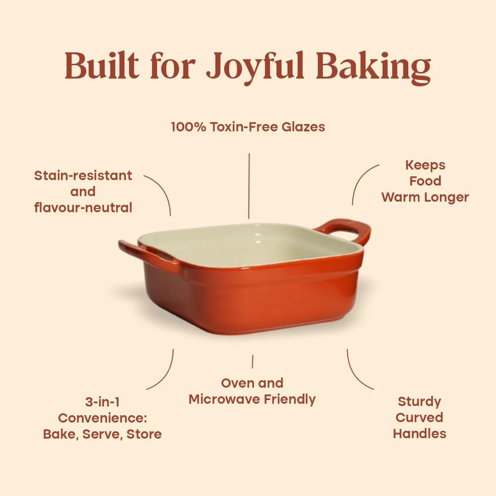 CUMIN CO. Ceramic Baking Trays | Set of 2, 8"x8" & 9"x13" | Non Toxic Enamel Coated Bakeware | Free Accessories | Induction, Micro & Oven Safe | Moringa (Green) 1