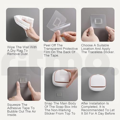Image of Ritmo Soap Dish Space Saving Waterproof Drainable Wall Mounted Soap Box for Shower Waterproof Soap Dish with Drain Box, Wall Mounted Drain Soap Box, with Waterproof Flip Lid (White)