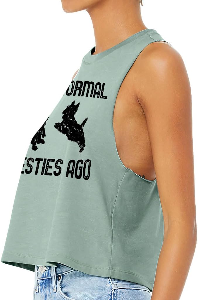 I was Normal 2 Westies Ago Racerback Cropped Tank - Crazy Dog Lady Paw Print - Dog Mom Clothing