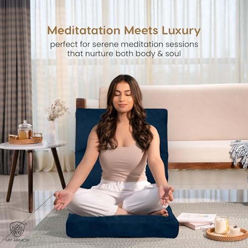 MY ARMOR Reclining Floor Chair for Living Room | Meditation Chair | Adjustable Back Rest with 5 Position Lock-in | Back Support | Maintain Posture While Sitting on Floor for Yoga/Pooja - Navy Blue - Image 4