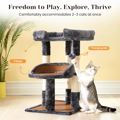 Árbol para gatos multi-nivel con camas y postes para rascar gris miniatura 4