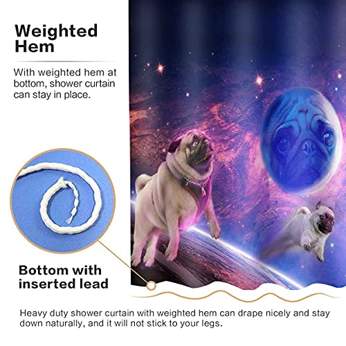Sddser Funny Pug Dog Shower Curtain, Outer Space Universe Star Galaxy, Cloth Fabric Bathroom Decor Set With 12 Hooks 71X72 Inch Yllssd2770 #TOP2