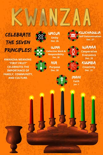 Kwanzaa Poster with Seven Principles 12 x 18 Kwanzaa Decoration Quality Print Kwanzaa Wall Art Kinara Art Kwanzaa Decor