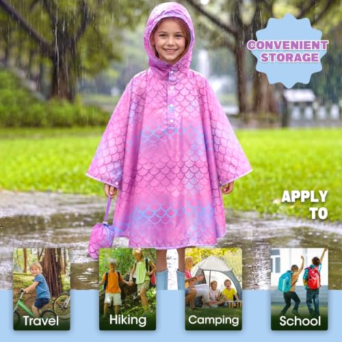 Image of WAWSAM Lightweight Rain Poncho Kids, Ponchos for Kids Waterproof Reusable Hooded, Kids Poncho Rain Jacket