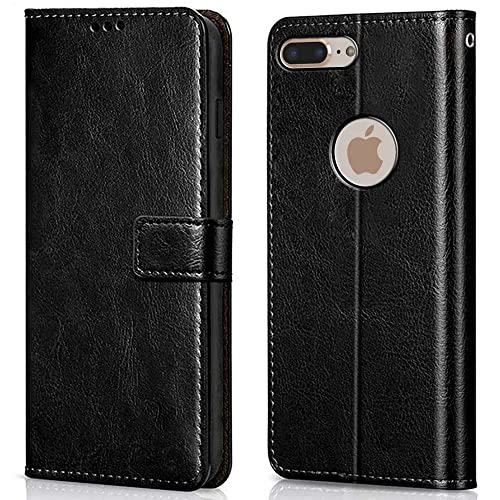 Image of WOW IMAGINE Shock Proof Flip Case Back Cover for Apple iPhone 7 Plus | 8 Plus (Flexible | Leather Finish | Card Pockets Wallet & Stand | Black)