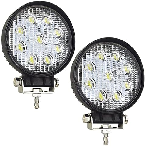 FOKES Led Round Light Bar 2PCS 4.3" 27w 10000LM Flood Light Pod Off Road Fog Driving Roof Bar Bumper for Jeep·SUV Truck, Hunters Cover