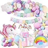 Geburtstagsdeko Mädchen Einhorn Deko Kinder, Kindergeburtstag Deko Rosa Luftballons Geburtstag mit 3D Einhorn Ballon, Happy Birthday Girlanden, Kuchen Topper Einhorn für Mädchen Freundin Tochter